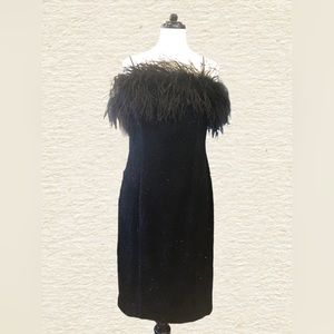 Alex Evening US women size10 black cocktail dress with ostrich feather detailing